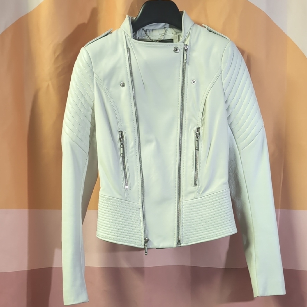 BCBGMAXAZRIA White Biker-Style Leather Jacket - Picture 9 of 16